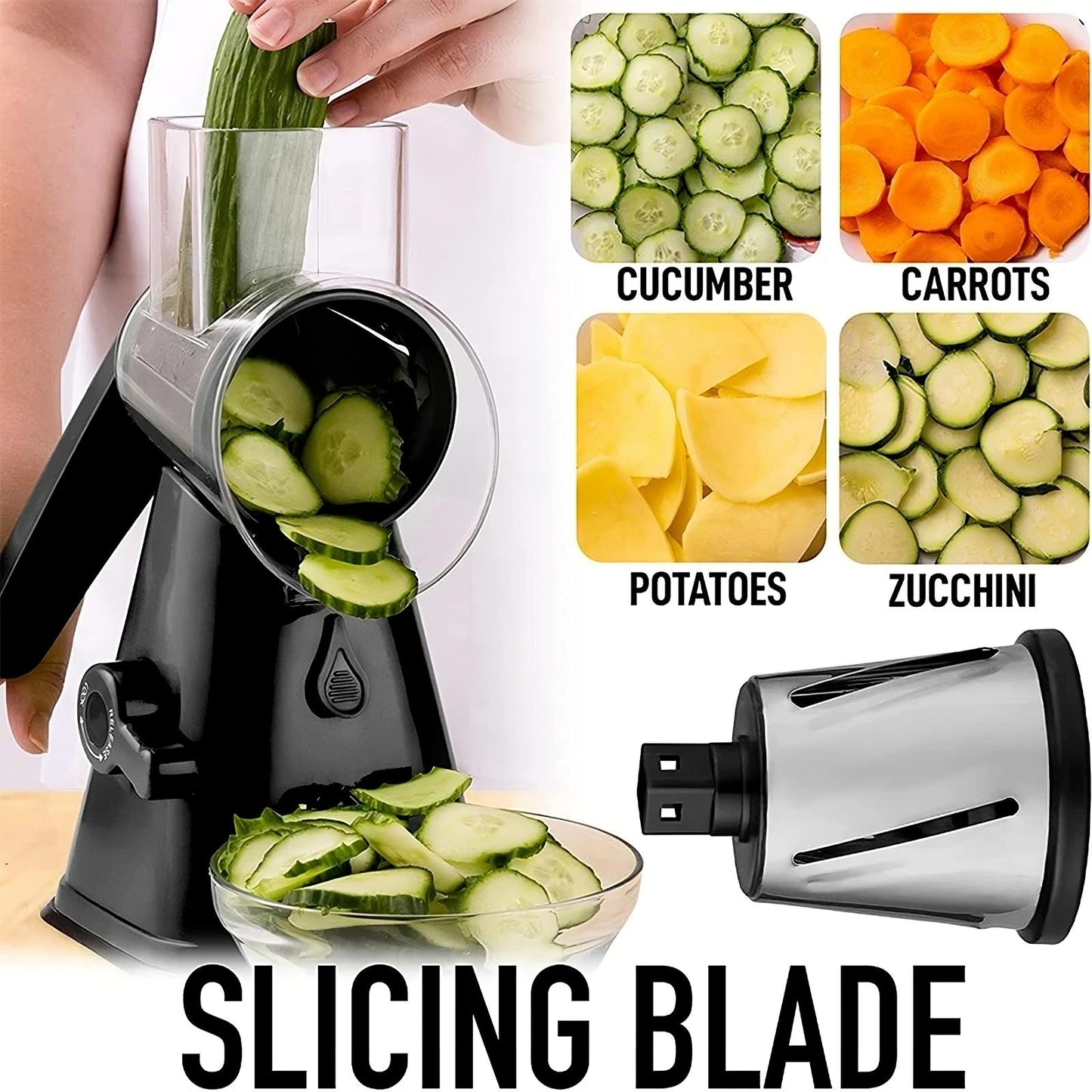 3-in-1 Rotary Cheese Grater & Vegetable Slicer